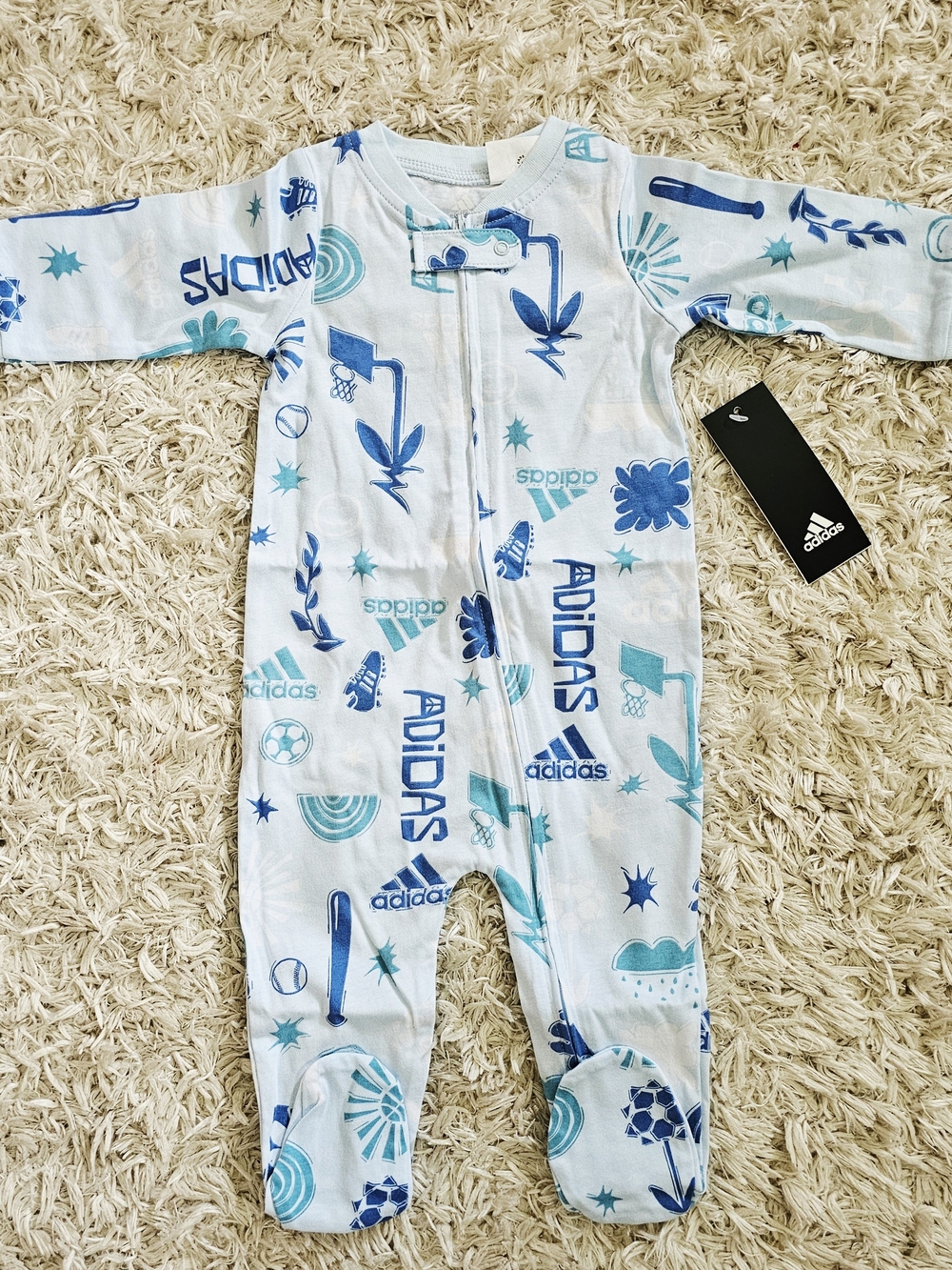 Adidas Baby One-Piece Footed Romper 100% Cotton